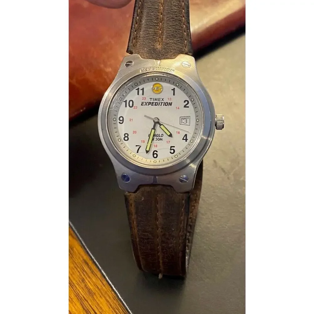 VTG Men's 40mm Silver Tone Timex Expedition Watch, Date, Indiglo, WR 50M